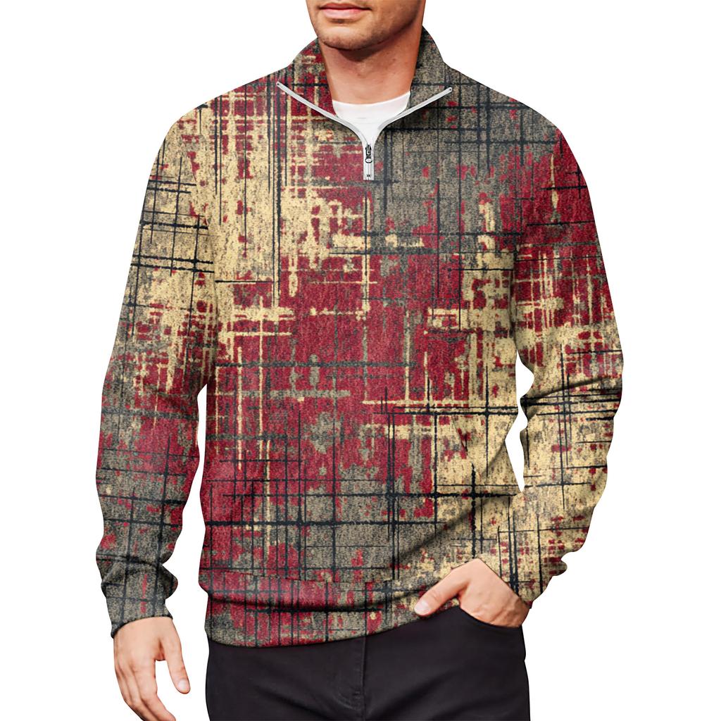 Мужской свободный повседневный свитшот на молнии 1/4, модный топ с длинным рукавом и принтом, с карманами