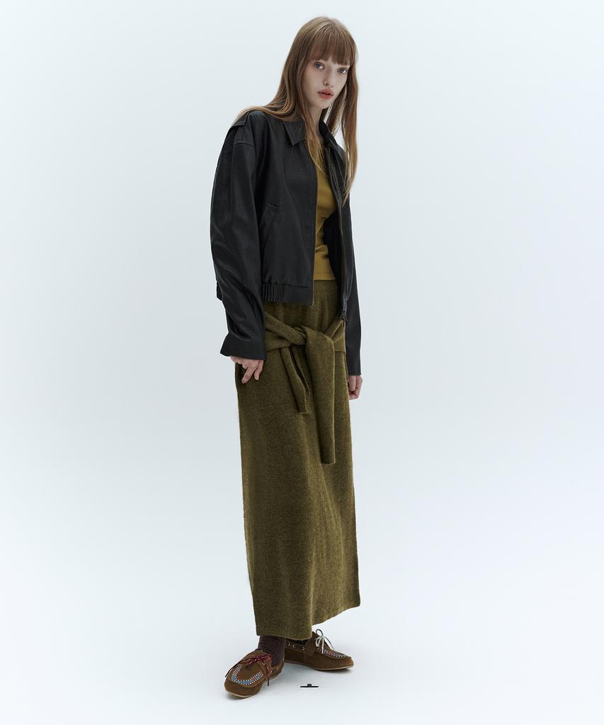 City Breeze Wool Blend Knit Long Skirt_Olive