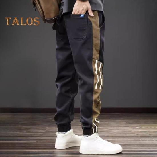 Весна Осень Мужские брюки-карго Свободные эластичные на талии с завязками Карманы Контрастные цветные пэчворк Спортивные брюки Повседневная одежда Шаровары