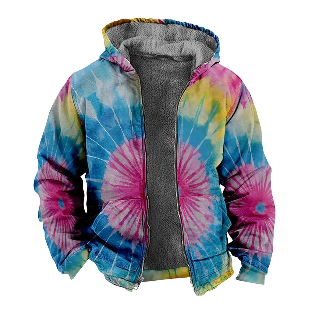 Мужская куртка с принтом тай-дай, мужская весенне-осенняя повседневная трендовая куртка на молнии с капюшоном