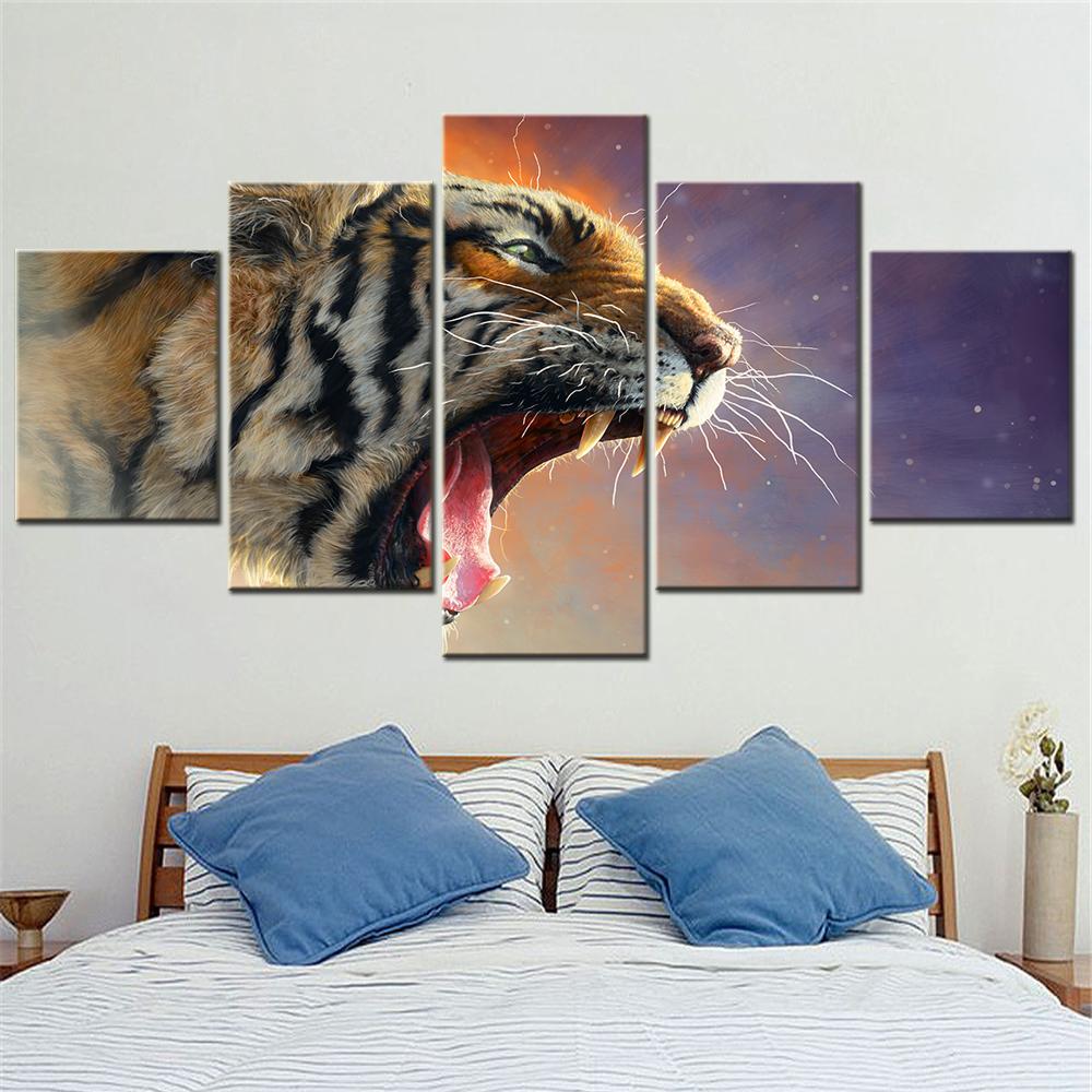 Tiger Roar Animal Theme Modular Canvas Wall Art Printed Painting Aesthetic Room Decoration Poster Interior Design Picture