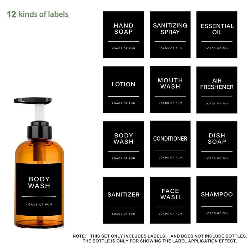 Черные/белые этикетки на дозаторе для мыла, наклейка на этикетку для лосьона, шампунь-кондиционер для мытья тела, ванная комната, душ, дозатор мыла, водонепроницаемые этикетки