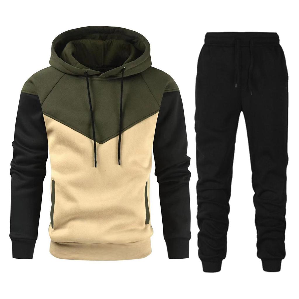 Black Autumn 2025 New Sportswear Tracksuits Men's Casual Plushed Warm Hoodie Set Color Matching Brand 2 Piece Male Outfit