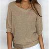 Spring and Autumn Women's Knitwear Solid Color Round Neck Knit Sweater Commuter Elegant Seven Sleeve Top