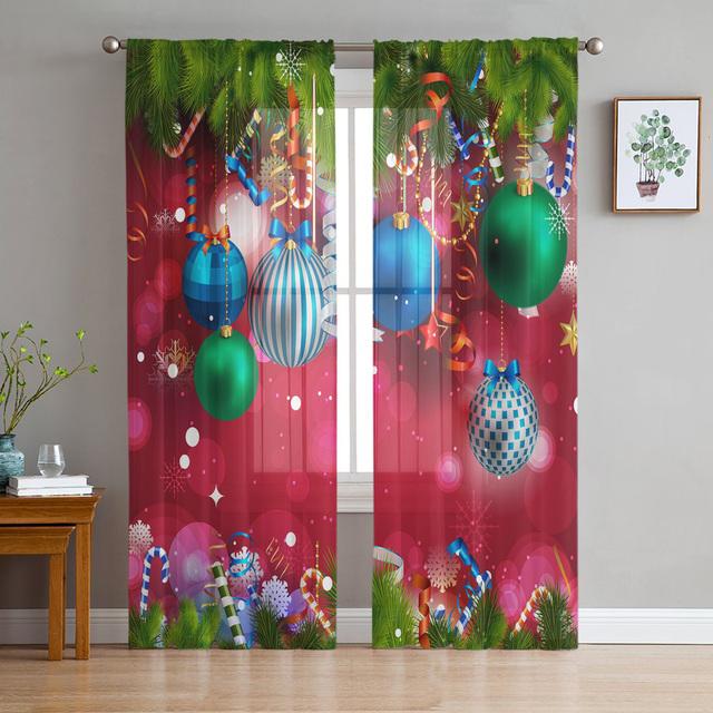 Рождественский бант, шар, рождественская елка, тюлевые шторы для украшения гостиной, современные шифоновые прозрачные вуали, рождественские шторы