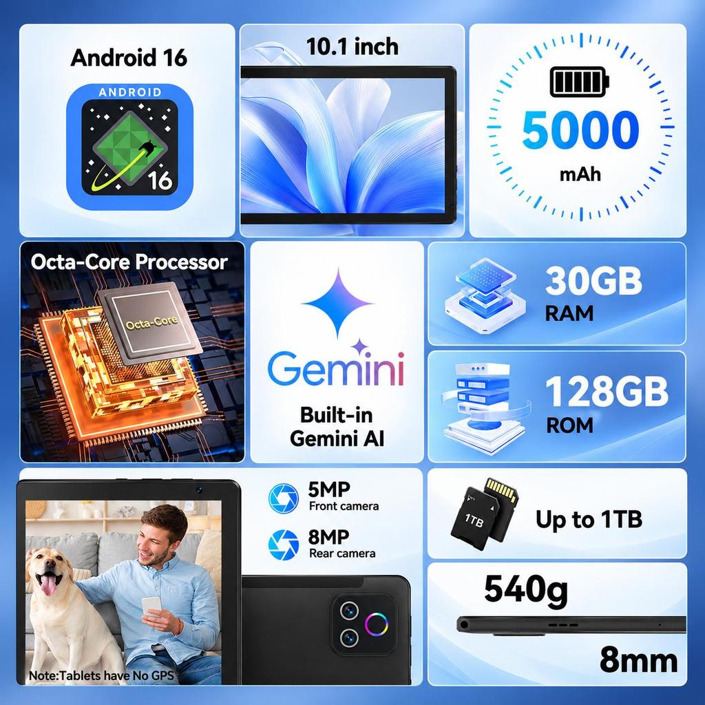 Tabletă Android 16 Tabletă 30GB RAM 128GB ROM 2TB TF Tabletă 10 Inci 8 nuclee 6200mAh