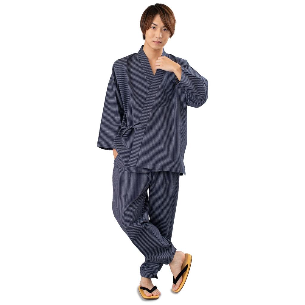 Kurume Tsumugi Stripes Stylish Striped Work Sturdy Yet Soft To the Made In Japan [Ai Ai] - Clothes, Touch, (LL, Navy)