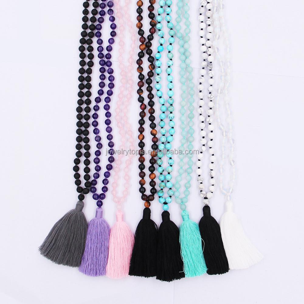 Natural Healing Classic Crystal Stone 108 Prayer Yoga Meditation Rose Quartz Beads Mala Necklace with Beaded Bracelet