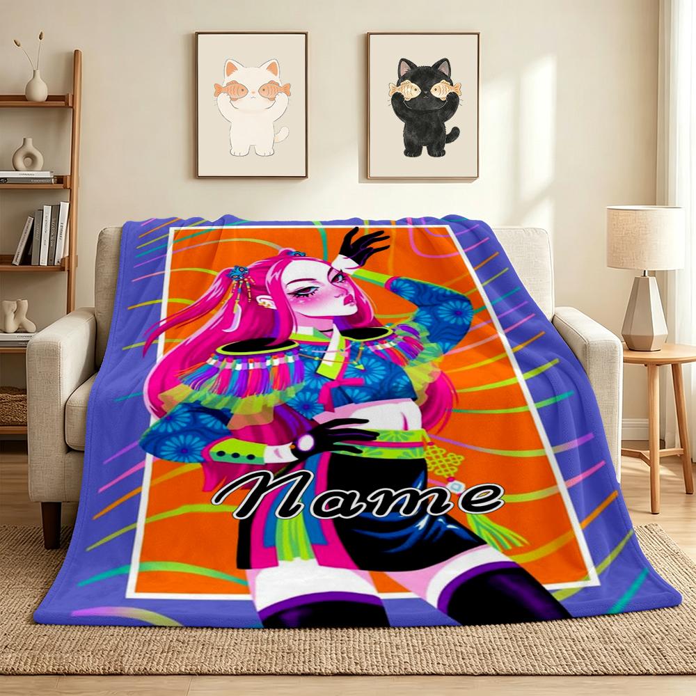 Custom Name Neon Vibes Flannel Blanket Throw Blanket Soft Warm Sofa Bed home Decor Unique Gift