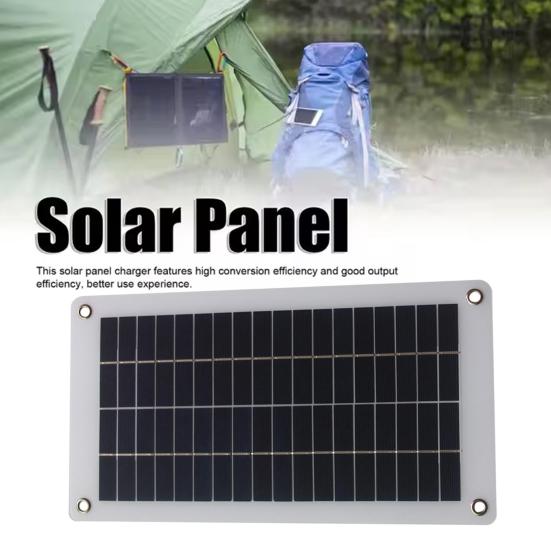 10W 18V/5V Solar Panel Dual USB Direct Current Outdoor Camping Hiking Cycling Power Bank Mobile Phone Emergency Charger Polycrystalline Solar