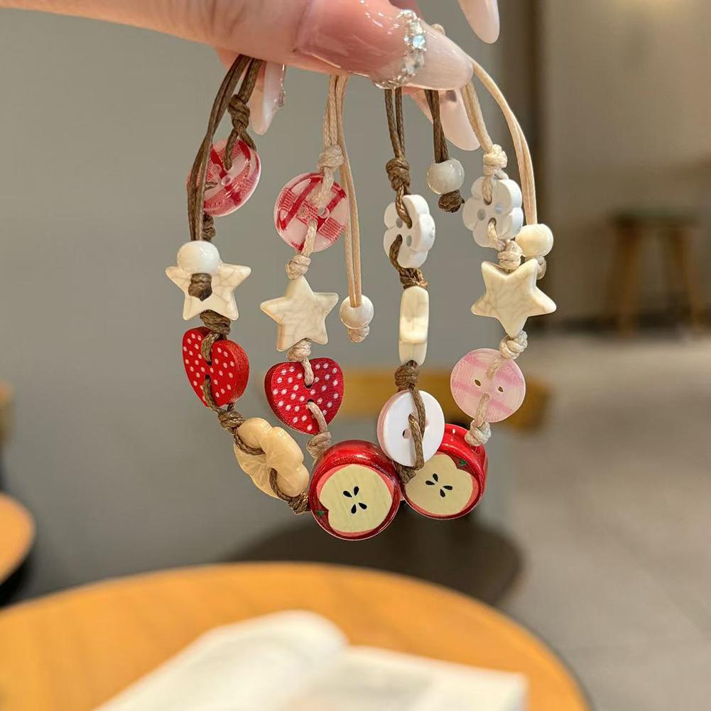 Lovely Apples Charm Bracelet With Brown Cord For Girls Fun Stylish Accessory Trendy Women Ladies New Fashion Jewelry