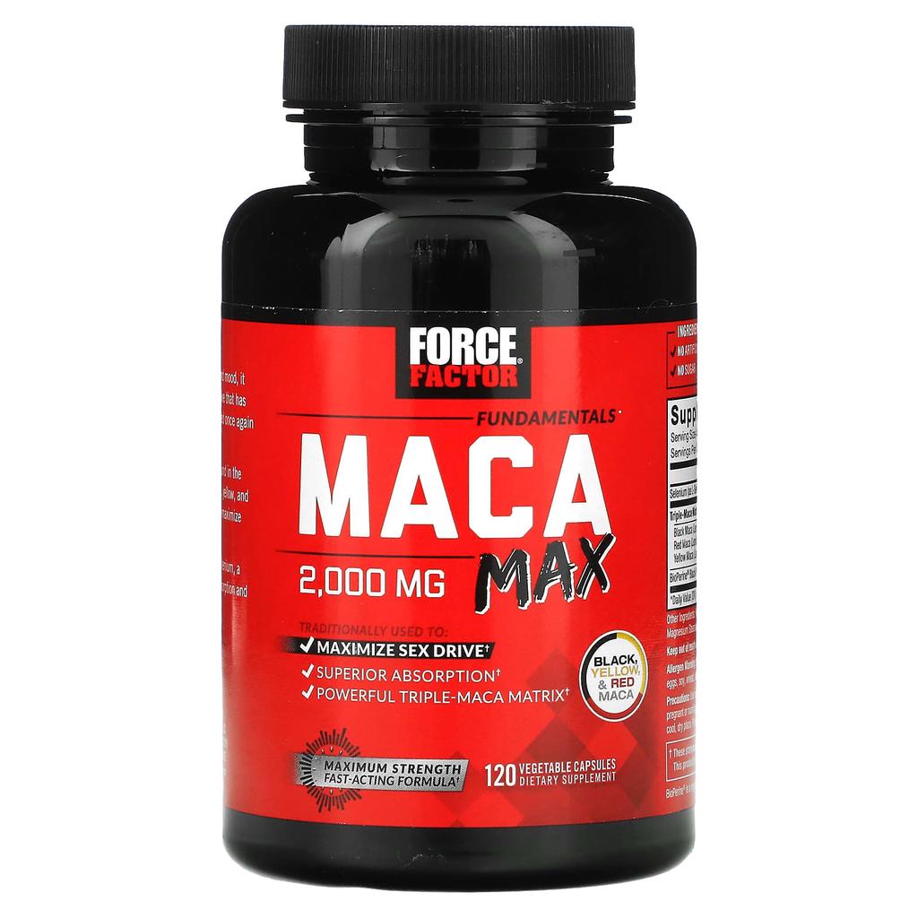 Force Factor Fundamental, Maca Max, 2000 мг, 120 растительных капсул (500 мг в капсуле)