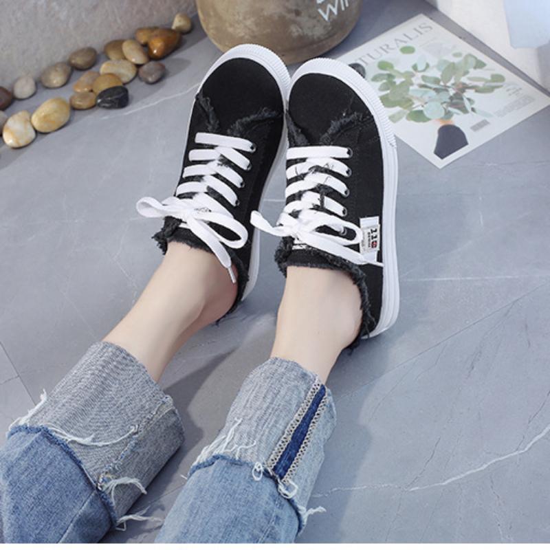 Парусиновые туфли женские весенние и летние маленькие белые туфли туфли на плоской подошве туфли для досок Ленивые туфли