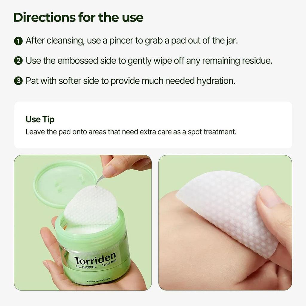 TORRIDEN Балансирующие Cica-подушечки с Центеллой Азиатской - 60 шт. для Нежного Ежедневного Отшелушивания и Улучшения Текстуры Кожи