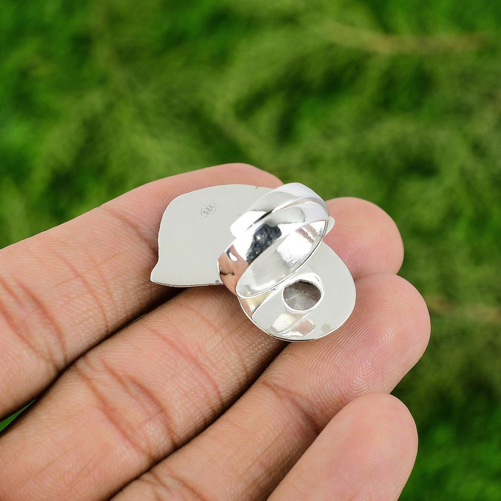 Rainbow Moonstone Stone 925 Sterling Silver Artisan Statement Crown Chakra Ring