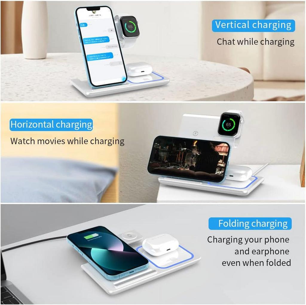 MingX 3-in-1 Wireless Charger for iPhone 14/13/12/11 Series AirPods 3/2 iWatch 7/6/SE/5/4/3/2 Fast Charging Stand