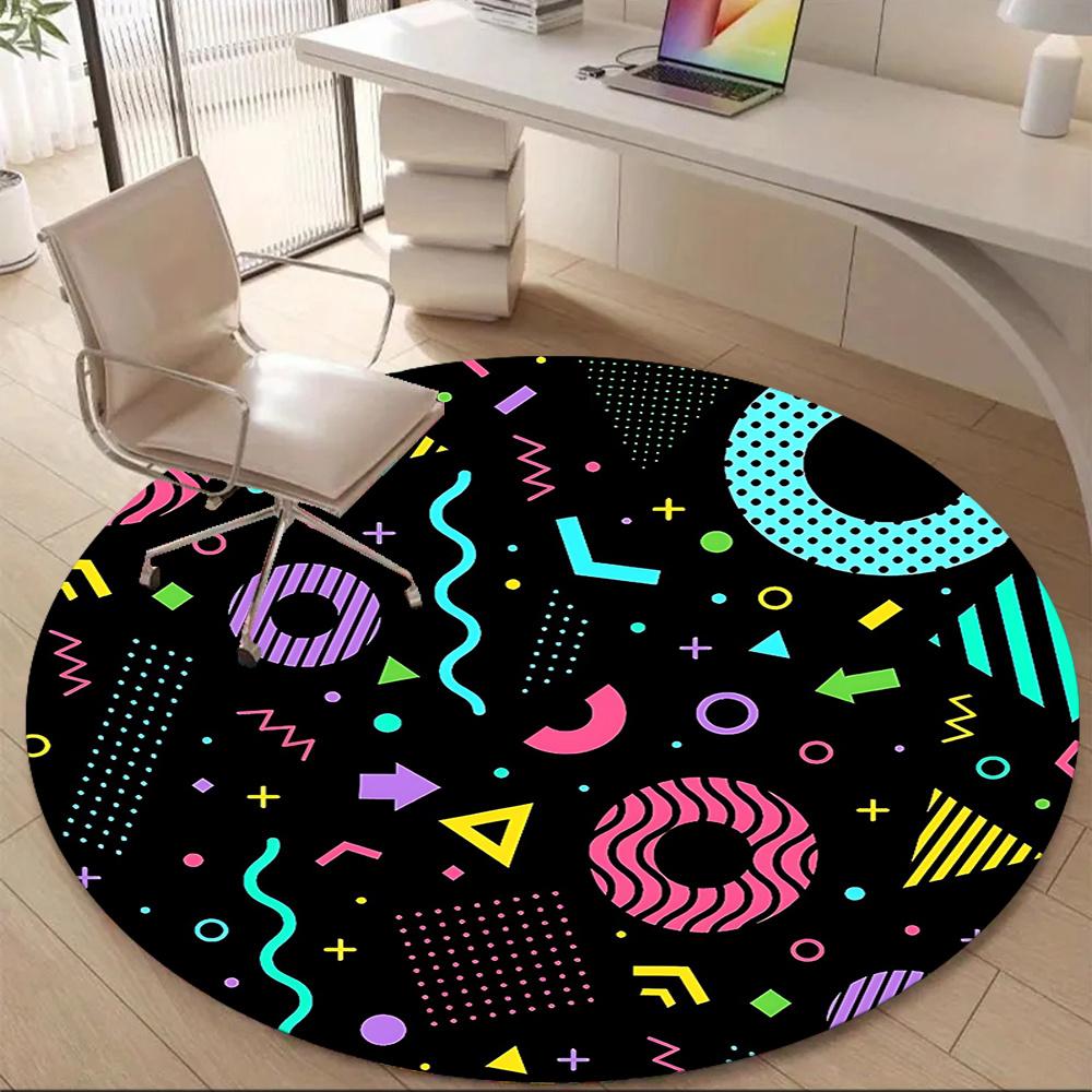 1pc Geometric Patterns Office Round Area Rug, Indoor Mat Suitable ForOffice, Under Office Chairs Bedroom Living Room Home Decor, Room Decot018