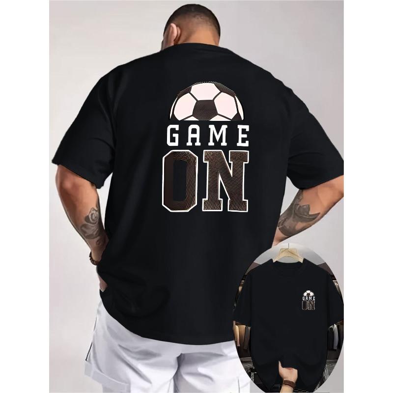 Мужская футболка с двусторонней печатью "Game On", Элементы футбольной культуры, Свободный повседневный топ для фанатов футбола