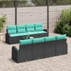 Sofa Set with Cushions 9 pcs Black and Turquoise Poly Rattan