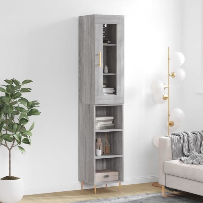 VidaXL Buffet haut Sonoma gris 34,5x34x180 cm Bois d'ingénierie 3199359