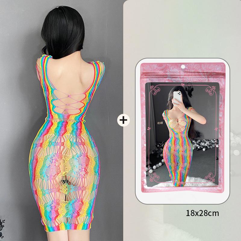 Sexy Lingerie For Women Lace Stockings Floral Fishnet Bodysuits Seamless Fishnet Chemise Rainbow Nightwear Mesh Hole Dress