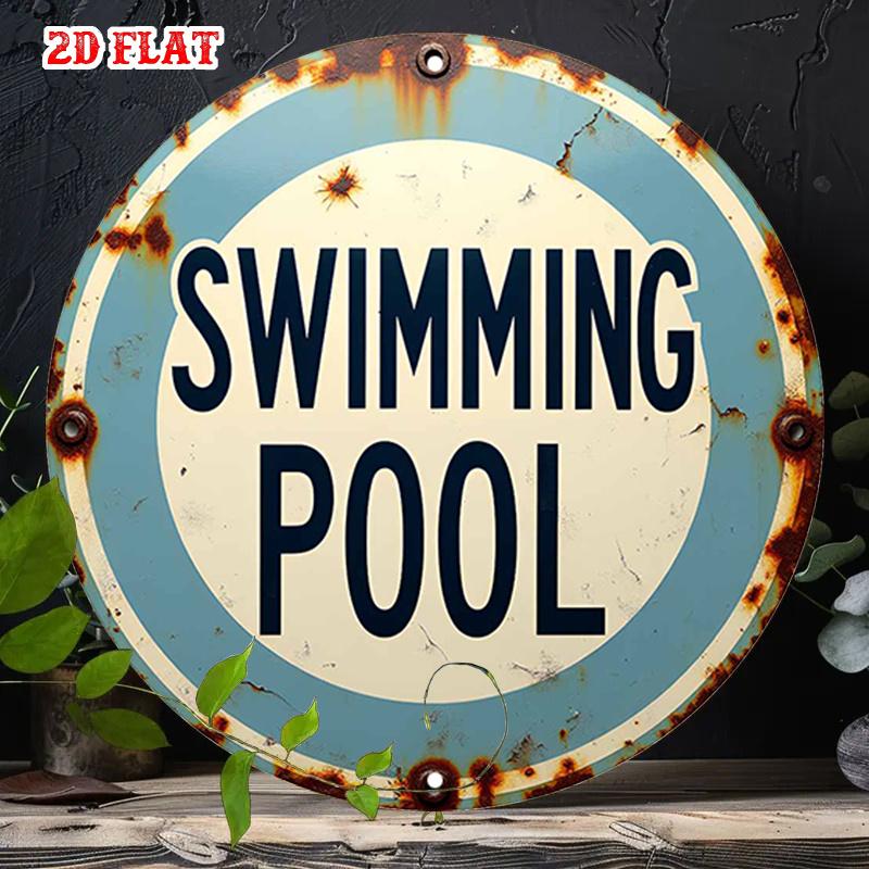 D Flat Vintage Round Aluminum Sign in D Flat Design Suitable for Outdoor Use Rustic Metal Wall Art for Pool Areas Swimmi