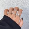 4 Pieces Hip Hop Ring Personality Couple Matching Ring Wide Face Opening Women's Ring Index Finger Ring Chain Buckle Joint Ring Set