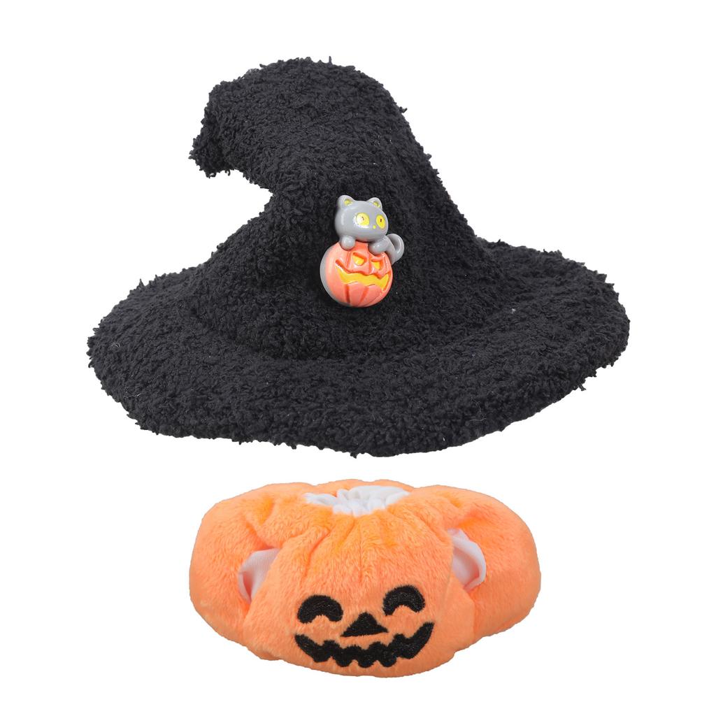 Cute Halloween Outfit Set For 15-17cm Dolls Black Witch Hat Pumpkin Top Wizard Hat And Pumpkin Top Perfect for Collector