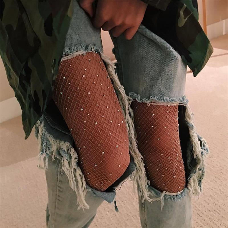Summer Fishnet Diamond Pantyhose for Women Sexy Fashion Shiny Net Tights Female Slim Rhinestone Mesh Nylon Stockings Tights