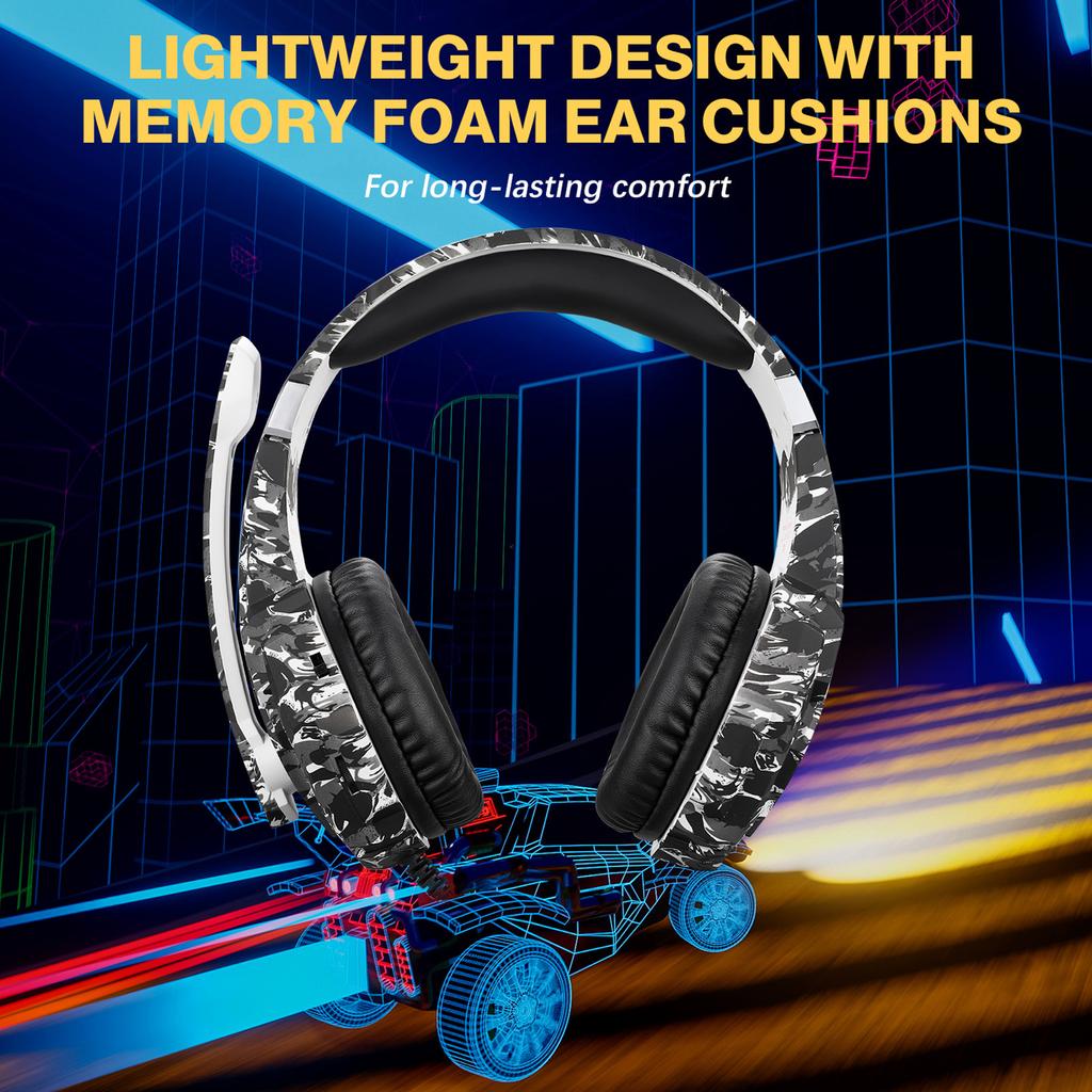 3.5mm Gaming Headset with Noise Isolating Microphone, Over Ear Game Headset with LED Lighting, Volume Control, Mute Key
