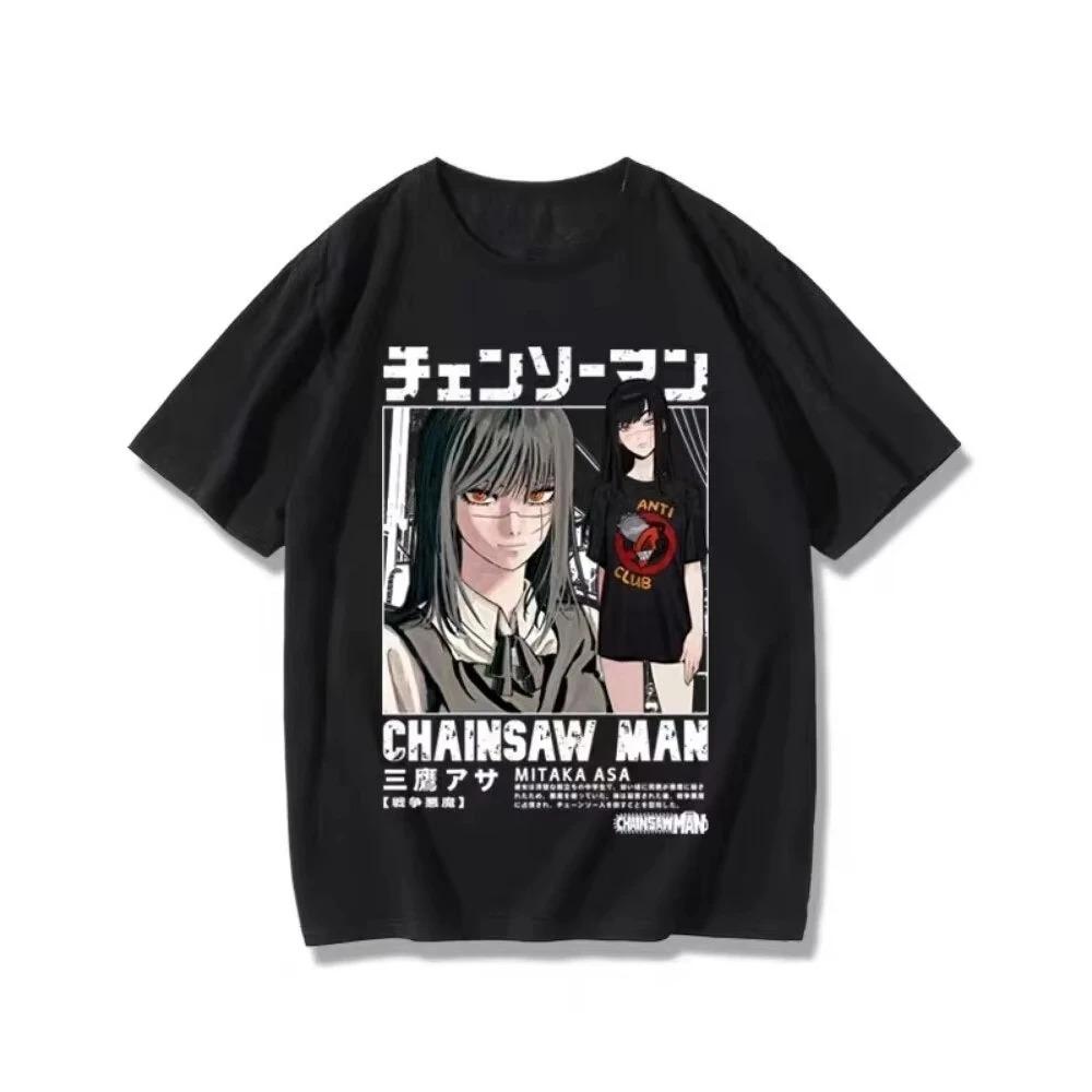 2026 Новая футболка Chainsaw Man Митака Аса с рисунком из аниме, хлопковая, с коротким рукавом, для мужчин и женщин, летняя, повседневная, уличная одежда, Y2k