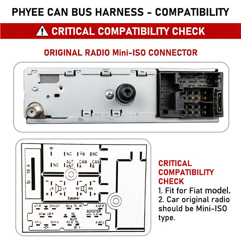 CAN Bus Decoder ISO Wiring Harness, SWC Retention RCA P&P 16Pin Car Android, for Fiat 500 2007-2015 Panda 169 Uno Palio Ypsilon