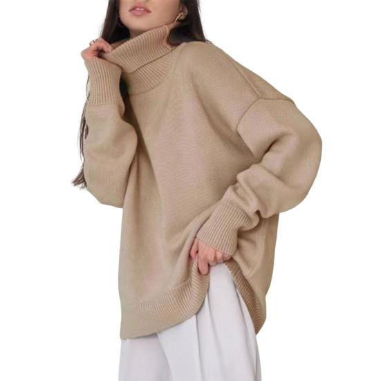 Женские свитера топы с высоким воротником длинным рукавом однотонные свободного кроя вязаные топы осенне-зимние пуловеры для повседневной носки