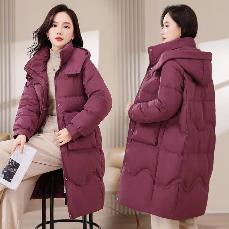 8XL Женская зимняя длинная парка оверсайз с капюшоном, повседневная, свободного кроя, теплая, женская куртка большого размера