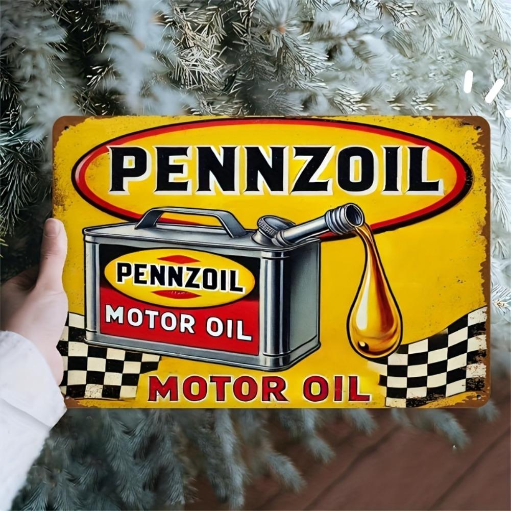 Винтажная металлическая жестяная вывеска Pennzoil Motor Oil - 8"x12" | Прочное ретро-настенное искусство с классическим дизайном, легко повесить