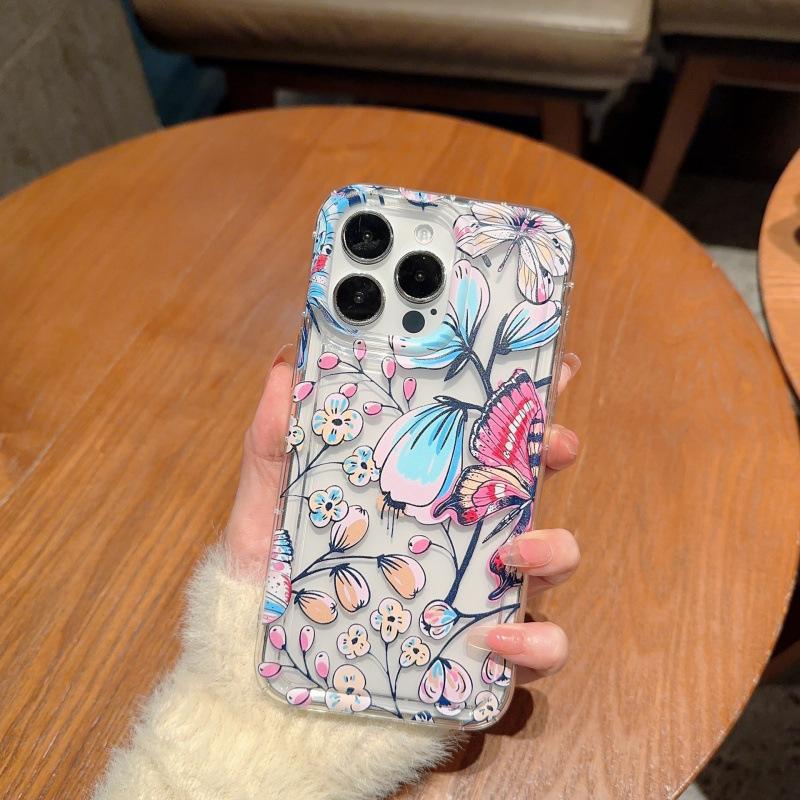 Oil painting butterfly flower apple 15 mobile phone case iphone14promax soft glue 13/12/11 all-inclusive anti-drop XR
