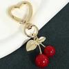 Cute Cherry Keychain Heart-Shaped Bag Charm Durable Lobster Clasp DIY Bag Accessory Car Key Accessories Golden Leaf Keyring