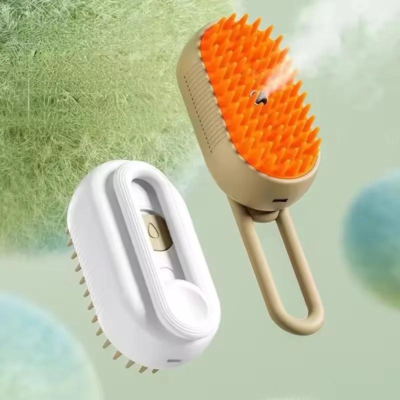 3-in-1 Dog and Cat Electric Brush Cleaning Steam Brush Spray Massage Comb Retractable Handle Pet Grooming Hair Removal Brush