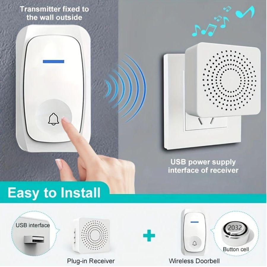 USB-Powered Smart Wireless Doorbell with 38 Adjustable Melodies and Remote Control