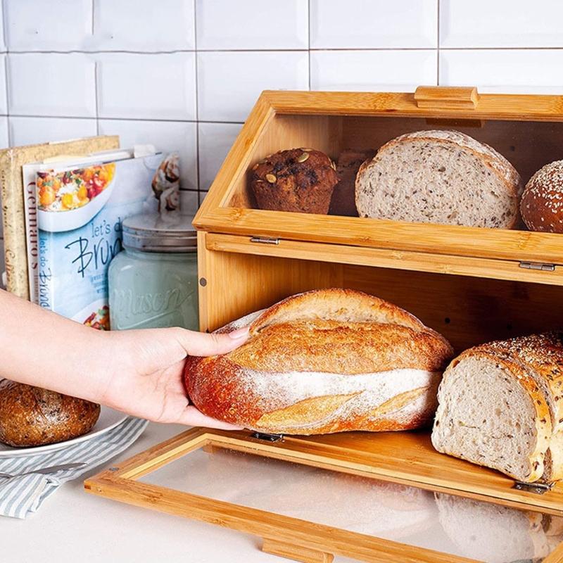 Двухсекционная бамбуковая хлебница и органайзеры для закусок, портативная для хранения в пекарне и использования кухонных принадлежностей