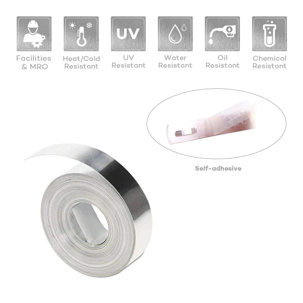 5 рулонов 31000 35800 32500, нержавеющая сталь/алюминиевая лента Dymo, 12 мм, лента для тиснения, неклейкая/клейкая, совместима с DYMO M1011