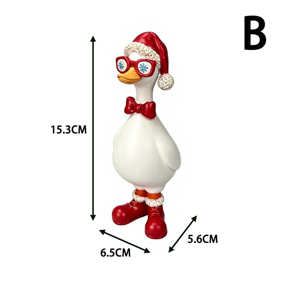 Christmas Duck Resin Figurine, Creative Holiday Desktop Ornament, Festive Tabletop Decoration Craft for Home Party Decor & Xmas Gift