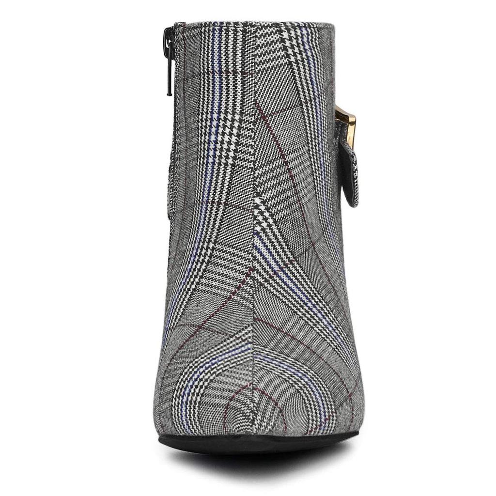 Allegra K Women's Check Ankle Boots with Pointed Toe, Chunky Heel, Size 24.5cm, Black and White