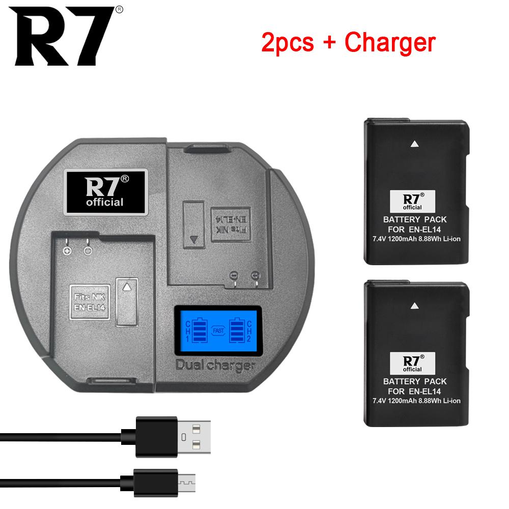 Двухканальное зарядное устройство R7 с 4 батареями EN-EL14/EN-EL14a для Nikon D3100-D5300, ЖК-дисплей и USB-кабель в подарок