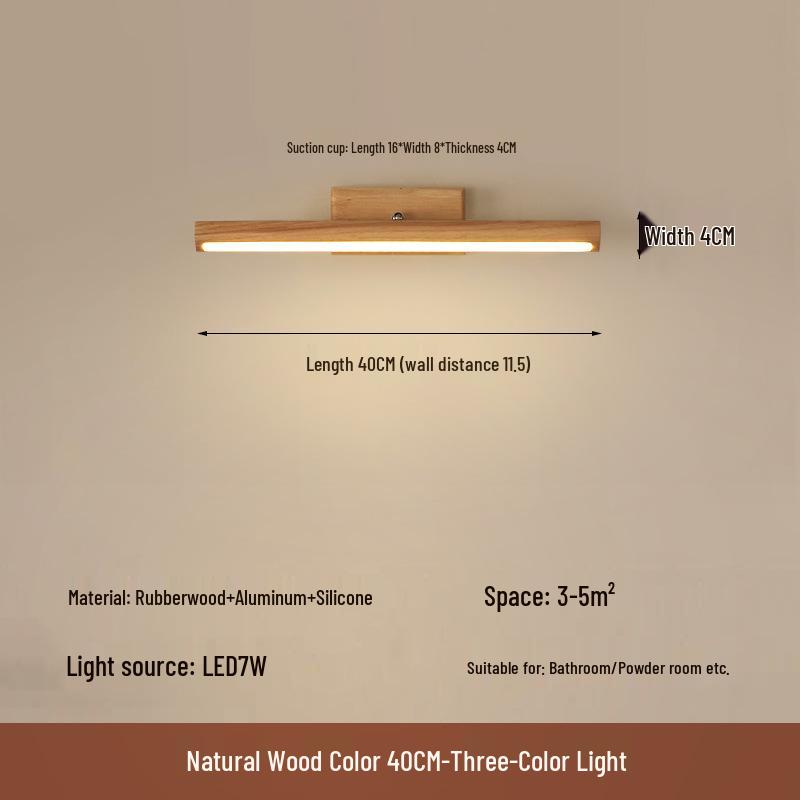 Modern Minimalist LED Vanity Light - Nordic Solid Wood Design for Bathroom