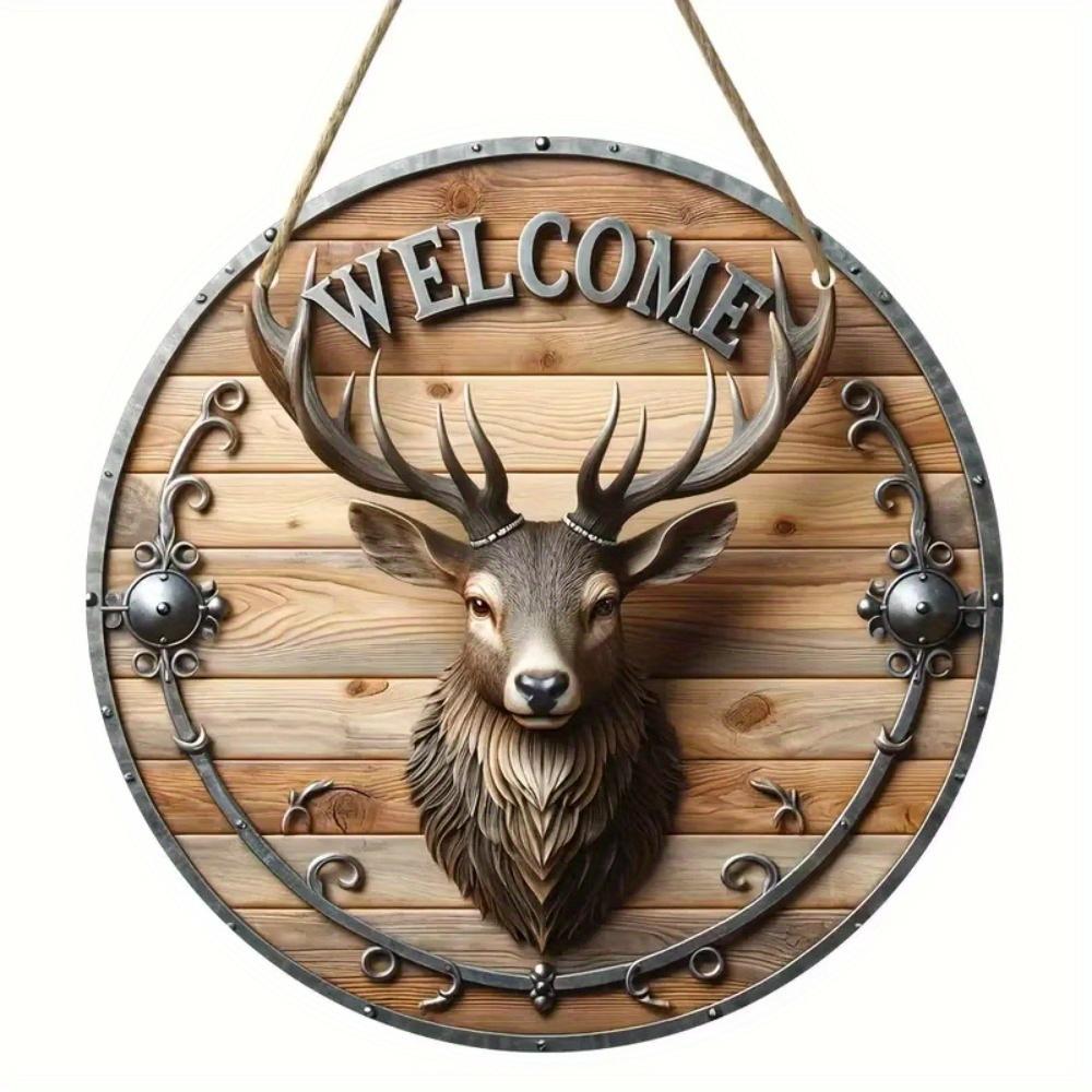 1 шт. 2d плоский деревенский стиль приветственный круглый деревянный знак - 20 см, животная тематика, подходит для домашнего зала, сада, бара, кафе, двери, украшения забора, подарка