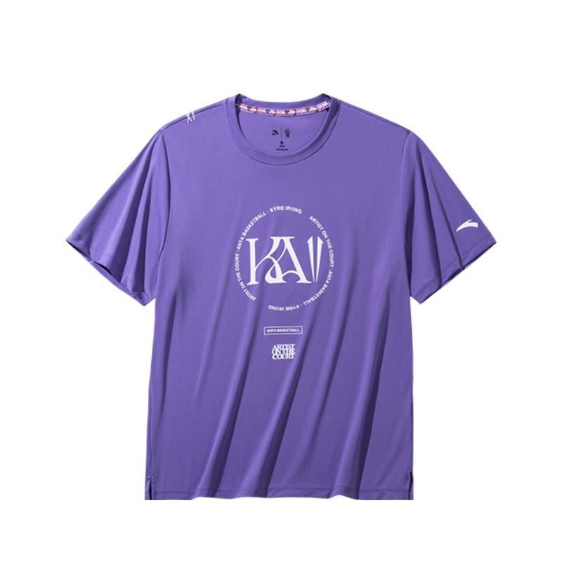 Anta Kyrie Irving Series Letter Round Neck Breathable Versatile Short Sleeve T-Shirt Unisex Tops Jasmine-Purple 172431111-3