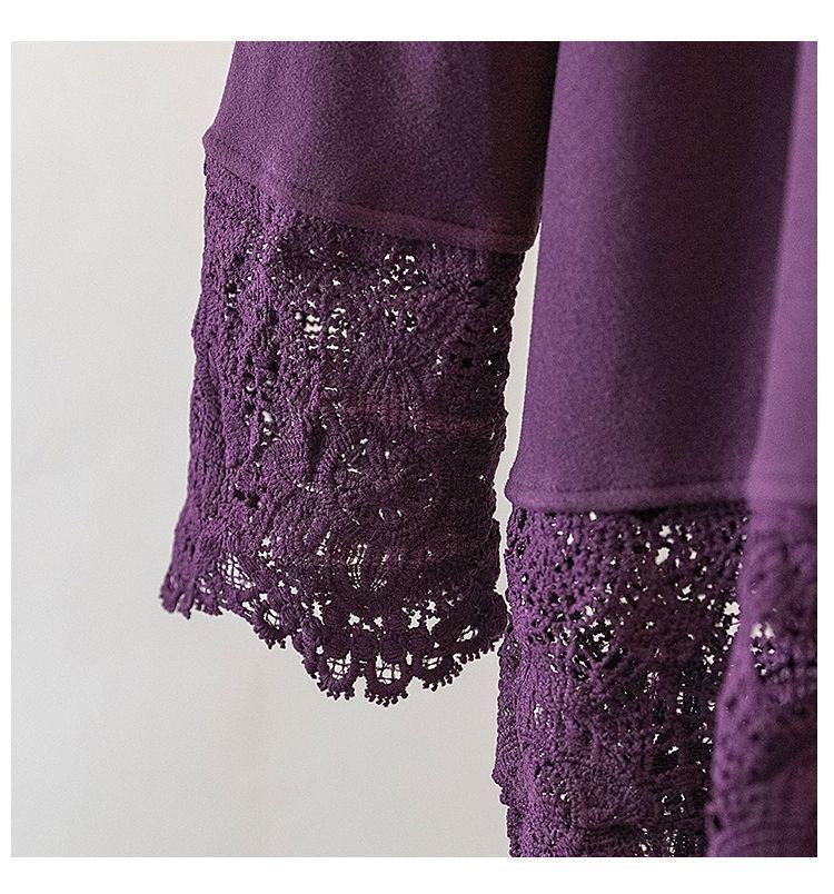 Женский топ большого размера из немецкого бархата с кружевом, длинный рукав, высокий воротник - Стройнящая осенне-зимняя верхняя одежда