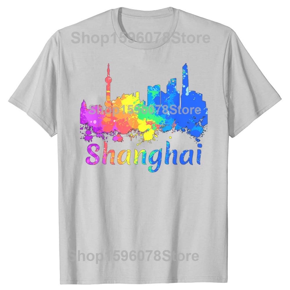 Смешные Сувениры Акварель Панорама Шанхая Китай Футболки Мужские Юмор Уличная Одежда Футболка Короткий Рукав Унисекс Свободная Одежда