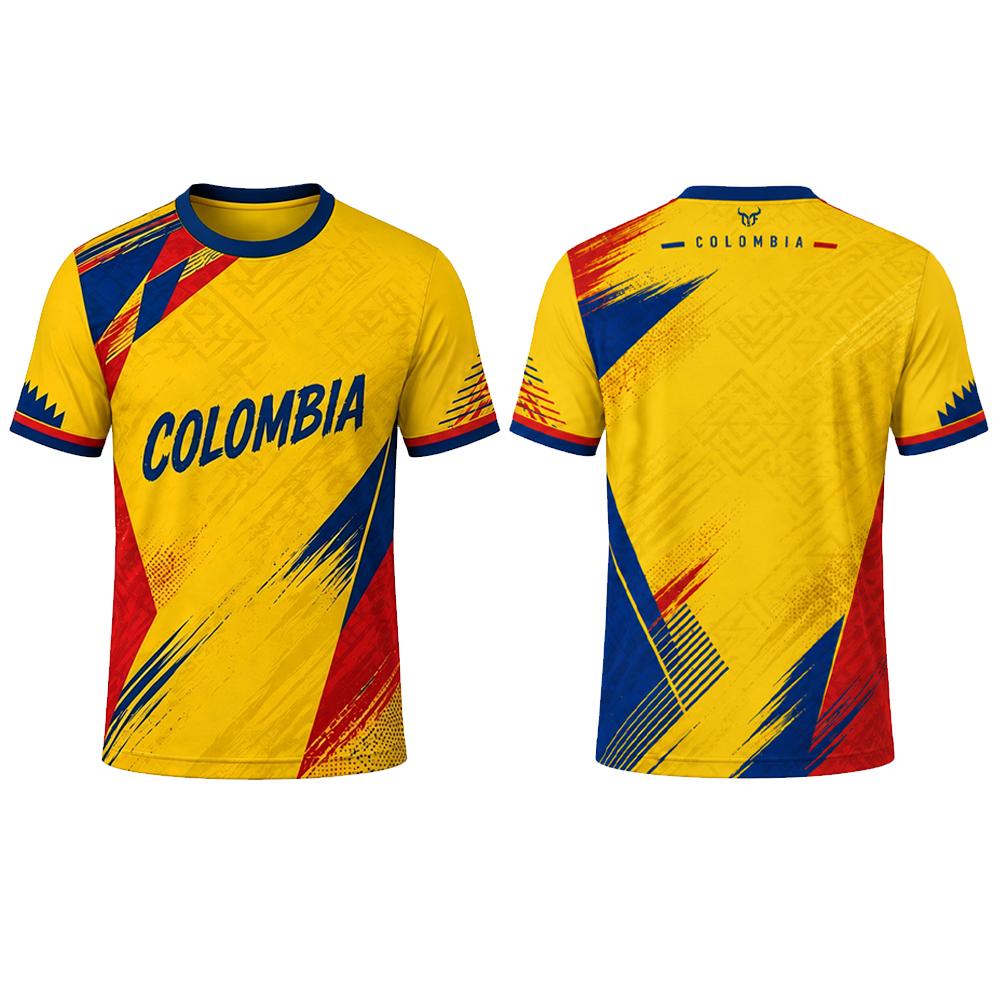 Colombian Flag Pattern 3D Printed T-shirt, Summer Outdoor Football Sportswear, Men's Street Fashion Casual Short Sleeved Tops